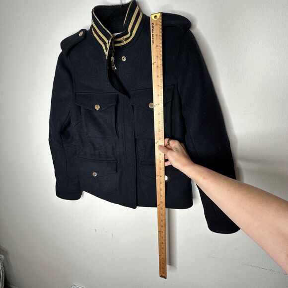 Zadig & Voltaire Wool Jacket Navy Gold Stand Collar Flap Pocket Zip Up Bomber SM - Picture 16 of 16